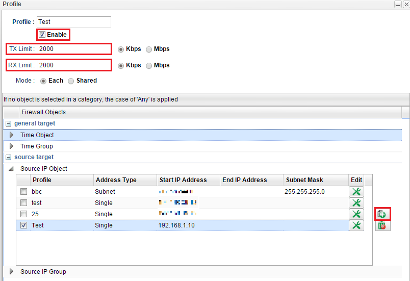 a screenshot of Bandwidth Limit Setup on Vigor3900